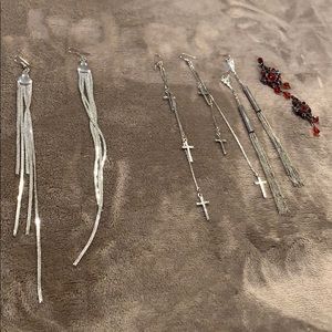 Set of 4 Silver Long Earrings